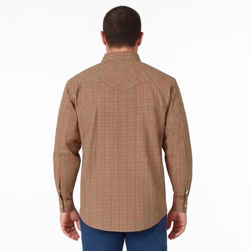 Wrangler Men's XXL Maroon Khaki Long sleeve Pearl Button Snap Western Shirt #750